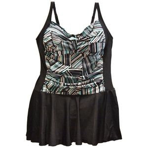 NWT Heat Women's Plus Size Shirred Swimdress Swimsuit 18 20 22 24 W Teal Black